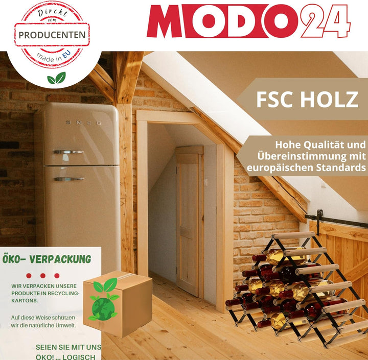 Weinregal aus Metall &amp; Holz für 9 Flaschen, 12,5x92,5x25cm, freistehender Weinständer, Getränkeregal