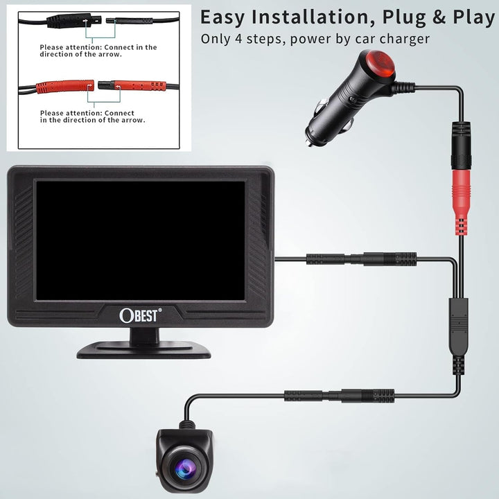 OBEST Rückfahrkamera Auto Set 1080P mit LCD Monitor Bildschirm, Nachtsicht Parkplatzkamera IP69 Wass