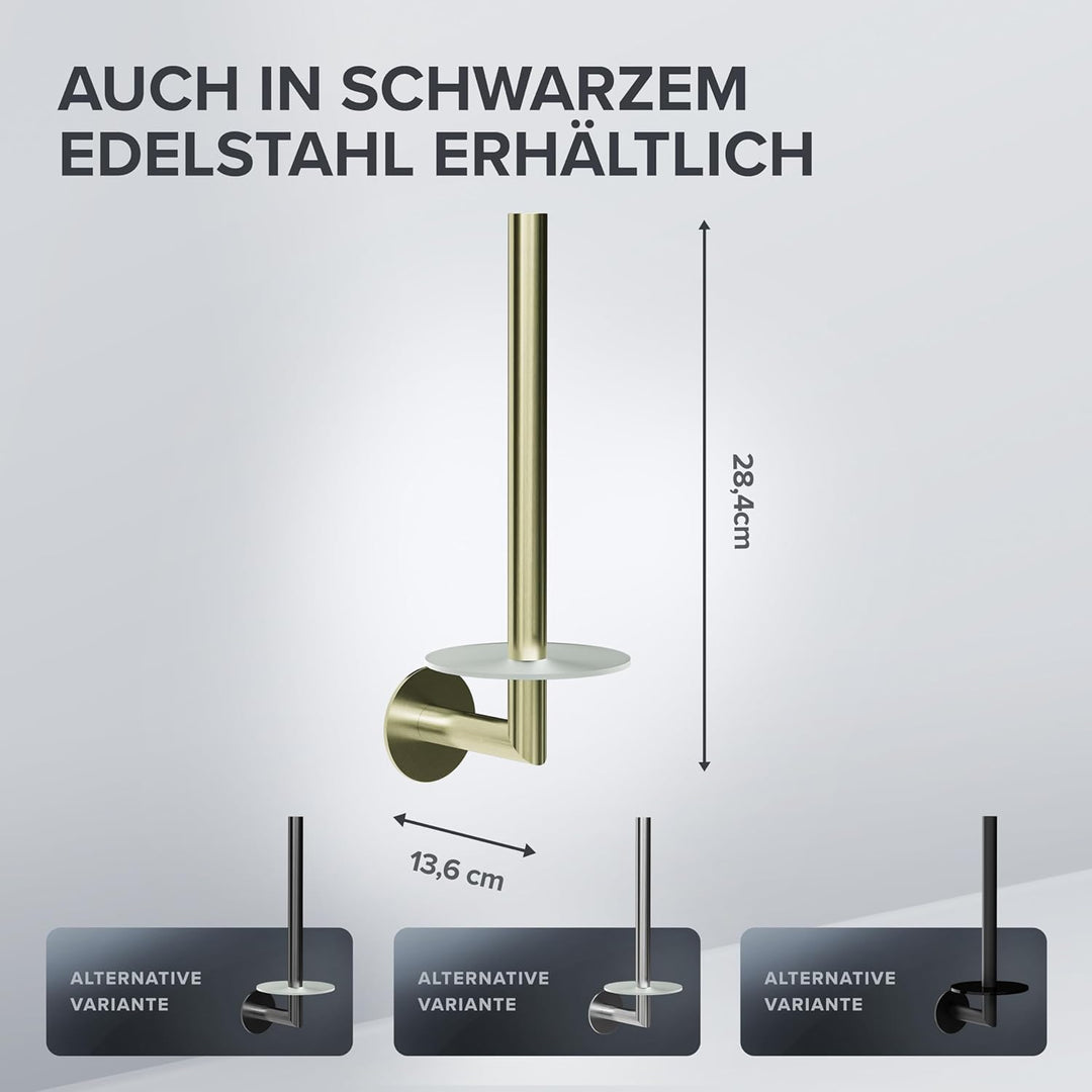 Ersatzrollenhalter Giskesanden Gold zum Kleben 3M | aus Edelstahl und Glas | Toilettenpapier Rollen