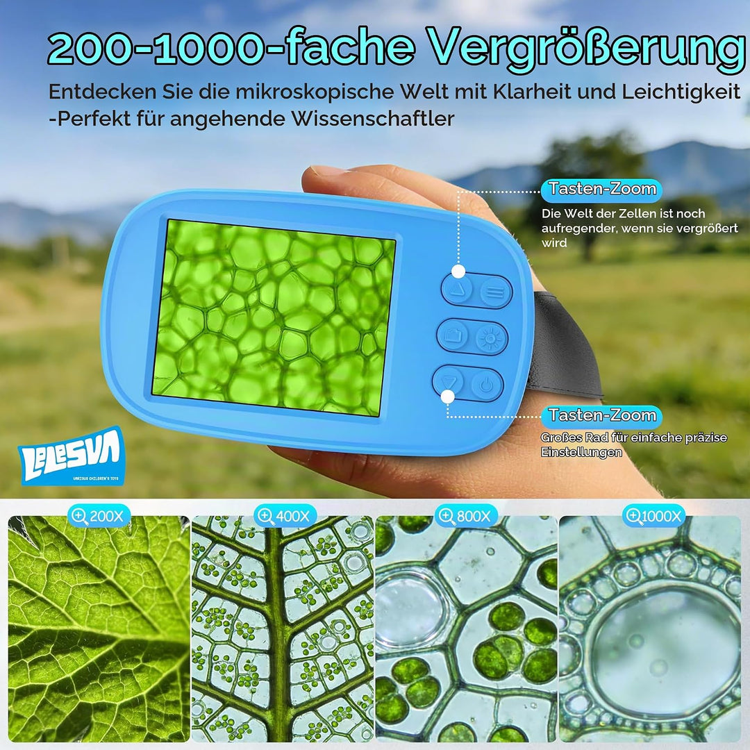 2,4-Zoll-Display-4K-Mikroskop für Kinder Tragbares Mini-Taschenmikroskop (1000-fache Vergrösserung)