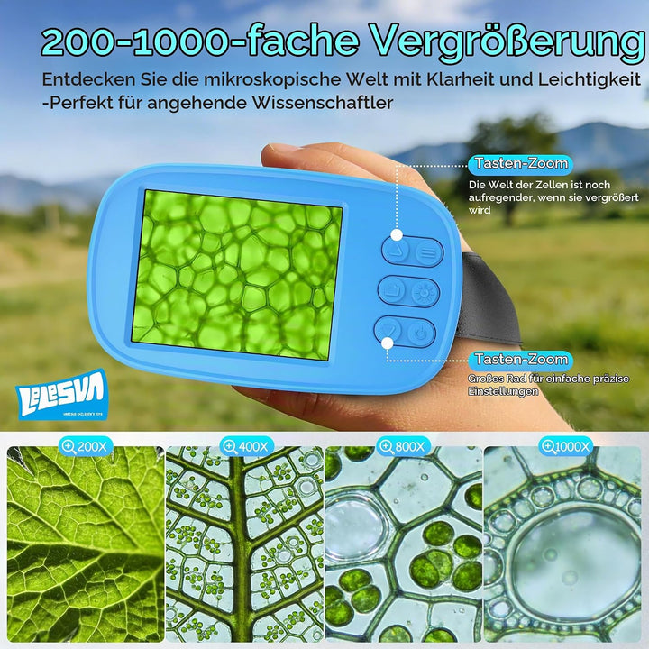2,4-Zoll-Display-4K-Mikroskop für Kinder Tragbares Mini-Taschenmikroskop (1000-fache Vergrösserung)