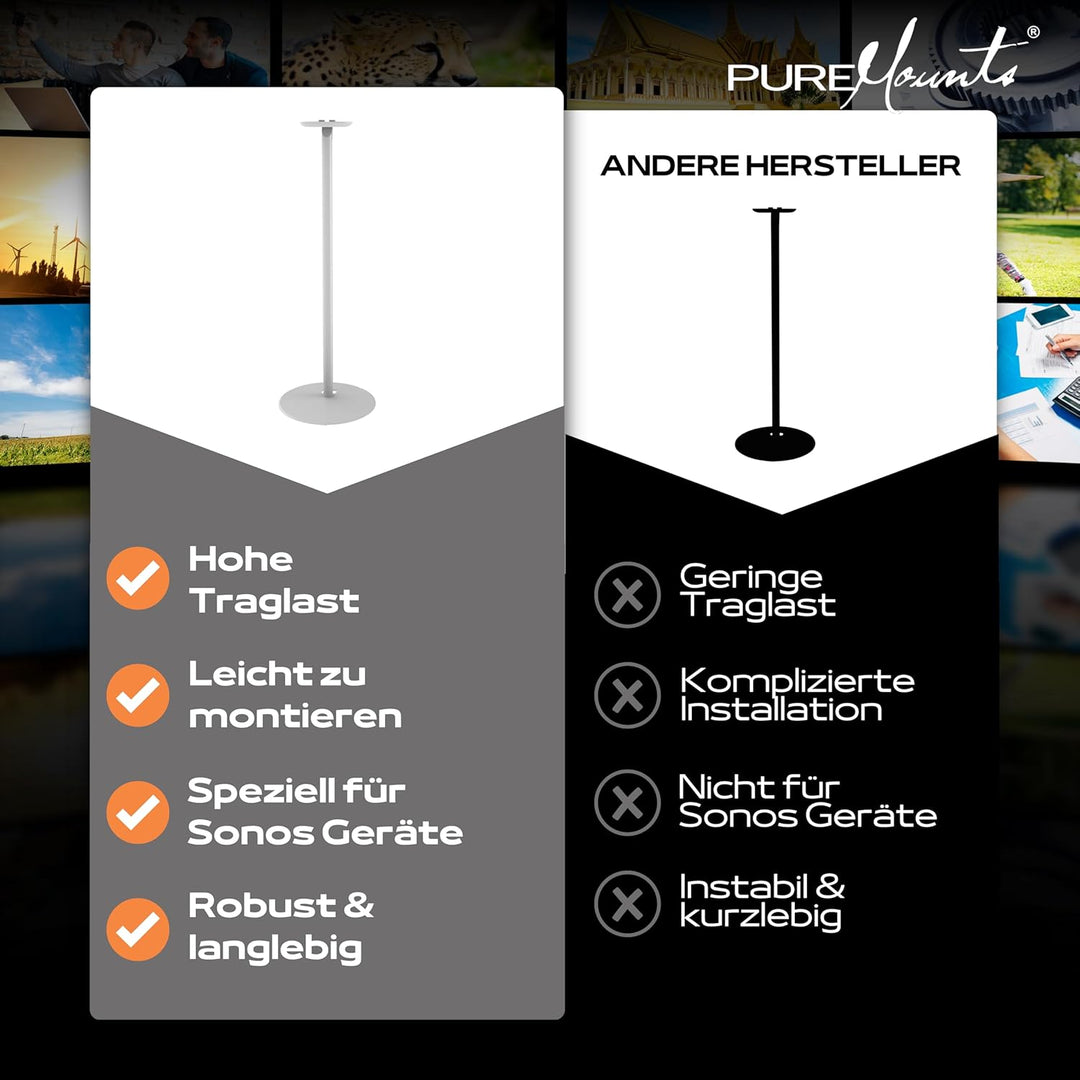 PureMounts, Lautsprecher-Halterung, Standfuss für Sonos One, One SL & Play:1, weiss Standmontage wei