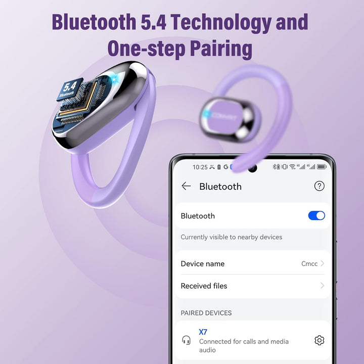 Open Ear Kopfhörer Sport, 2025 Bluetooth 5.4 Ohrhörer, Open Ear Headphones mit ENC, 58H Spielzeit, B