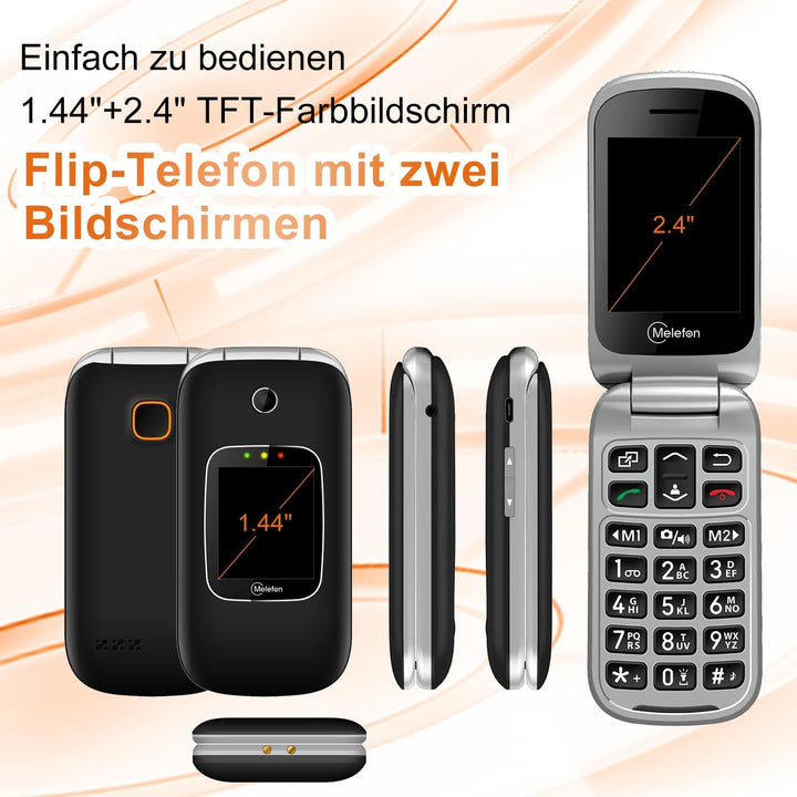 Melefon 4G Flip Handy für ältere Menschen, Telefon mit grosser Taste, lauter Lautstärke, 2,4+1,44 Zo