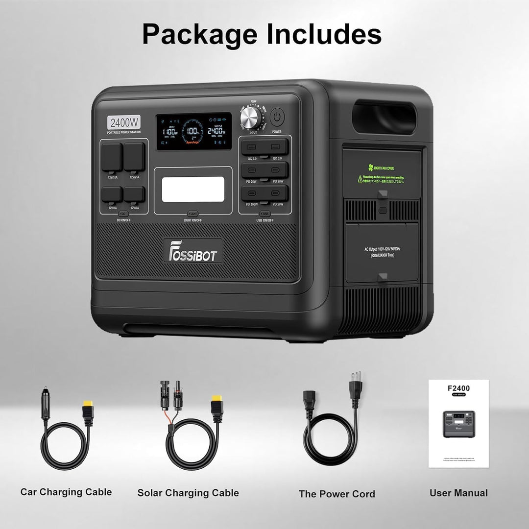 FOSSiBOT F2400 Powerstation mit 200W Solarpanel, Solargenerator 2048Wh LiFePO4 Batterie 230V 2400W 3