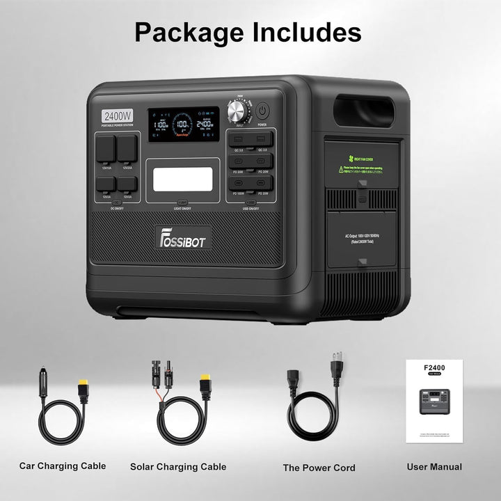 FOSSiBOT F2400 Powerstation mit 200W Solarpanel, Solargenerator 2048Wh LiFePO4 Batterie 230V 2400W 3