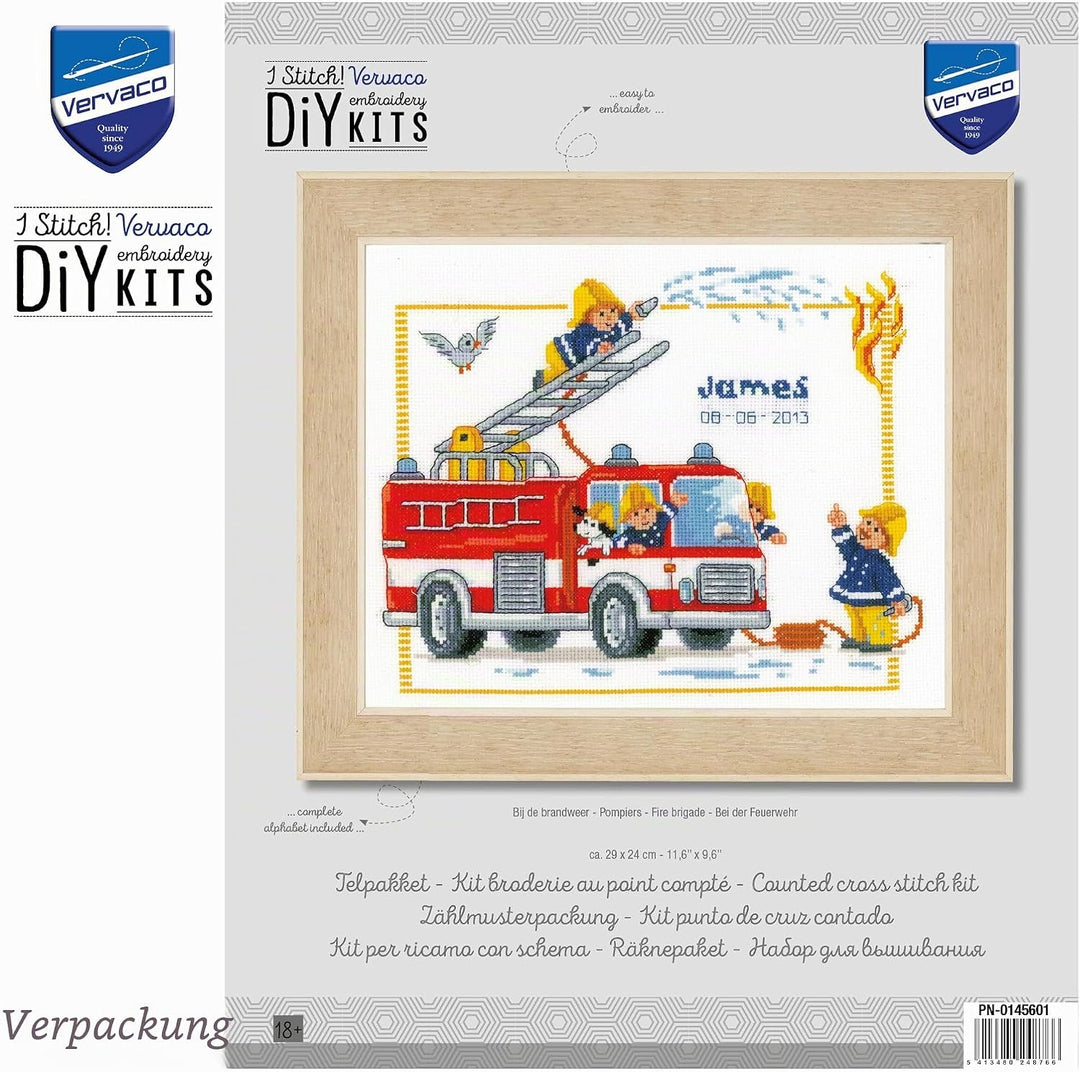 Vervaco Zählmuster Bei der Feuerwehr Zählmusterpackung-Stickpackung im gezählten Kreuzstich, Baumwol