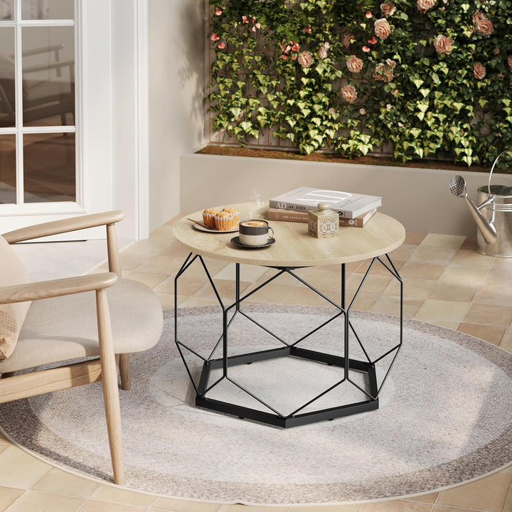 WOLTU Couchtisch rund, Wohnzimmertisch mit Stauraum, Beistelltisch Sofatisch Kaffeetisch, aus Metall