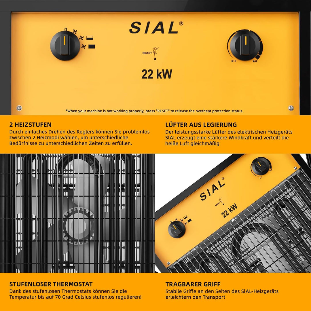 Sial Elektroheizgeräte,22kW Heizgebläse Mit Überhitzungsschutz/Tragbarer Handlauf/Rutschfeste Bodenm