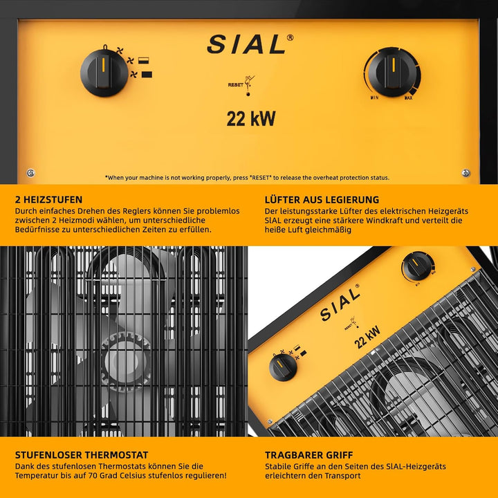 Sial Elektroheizgeräte,22kW Heizgebläse Mit Überhitzungsschutz/Tragbarer Handlauf/Rutschfeste Bodenm