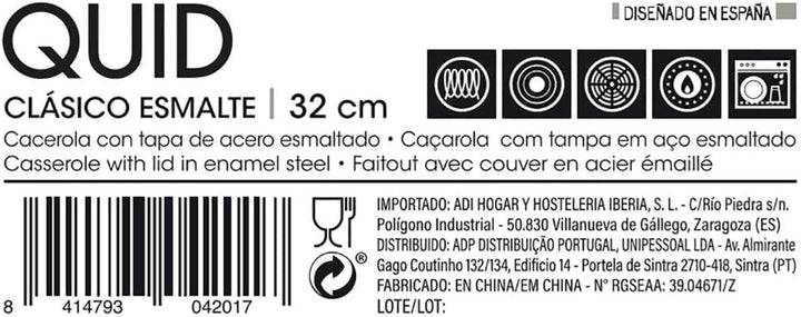 Quid Classico Emaille-Topf aus emailliertem Stahl, 32 cm, 10,5 l, Braun, 32 cm