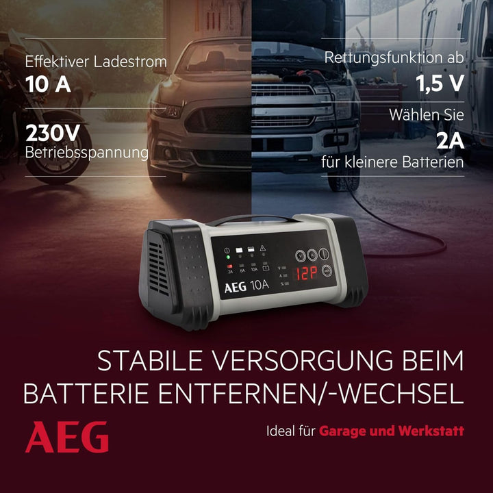 AEG Automotive 97024 Mikroprozessor-Ladegerät LT 10 Ampere für 12 und 24 V Batterien, 9-stufig 10 Am