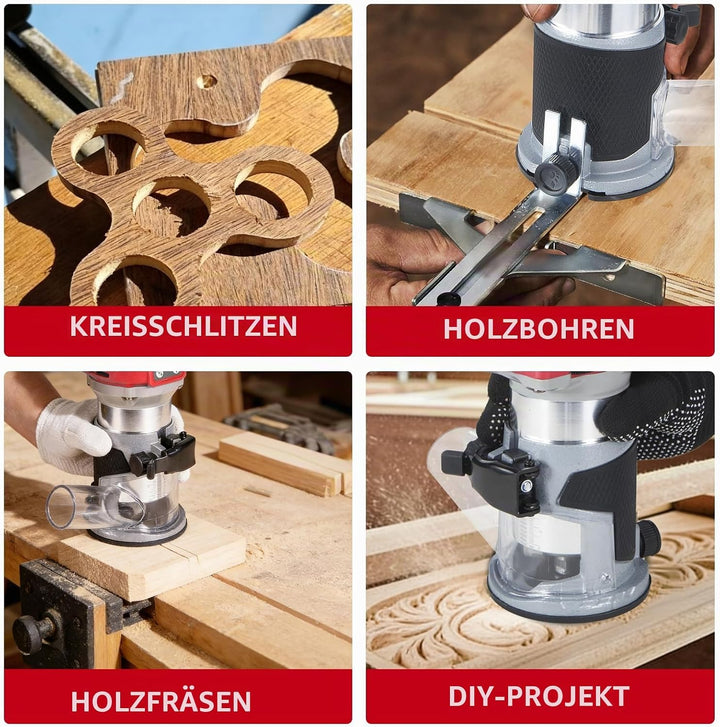 ONEVAN Akku Oberfräse mit Display, Kabellose Kantenfräse 6 Stufen Regelung, 30mm Frästiefe, 3 Spannz