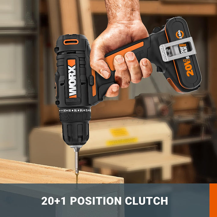 WORX 18V (20V) Akku-Bohrschrauber WX100.3, PowerShare, max. 30 Nm Drehmoment, variable Drehzahl, LED