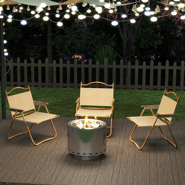 49cm Feuerschale Edelstahl Outdoor, Rauchfreie Feuerstelle für den Garten, Tragbarer Feuerkorb und F