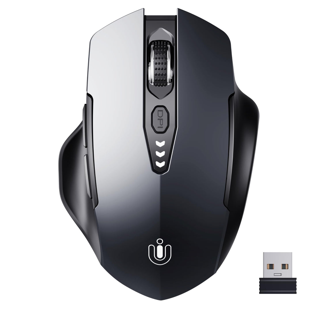 Uineer kabellose Maus, [Upgraded] Visuelle Batterieanzeige, Ergonomische Maus kabellos 2.4G USB, 4 e