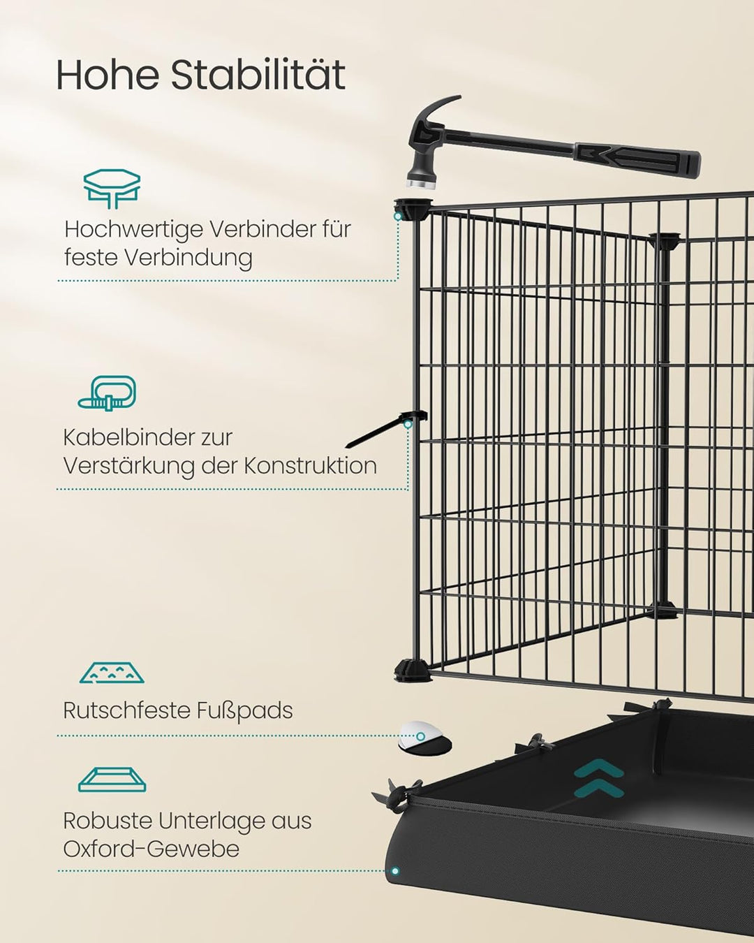 SONGMICS Gehege für Meerschweinchen, Kleintiergehege, Freilaufgehege, mit Trennwand, 2 Separate Bere