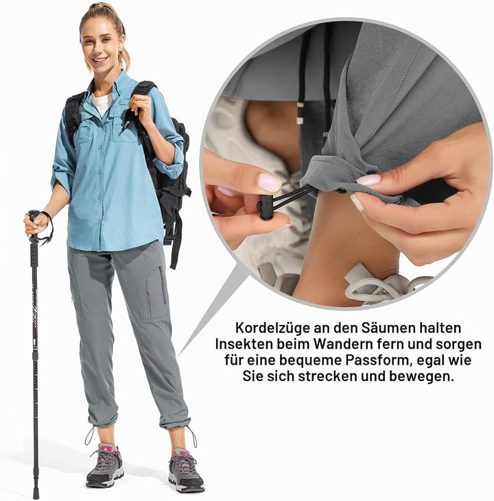 yeyity Wanderhose Damen Leichter Quick Dry Outdoorhose Atmungsaktiv Cargohose UV-Schutz Trekkinghose