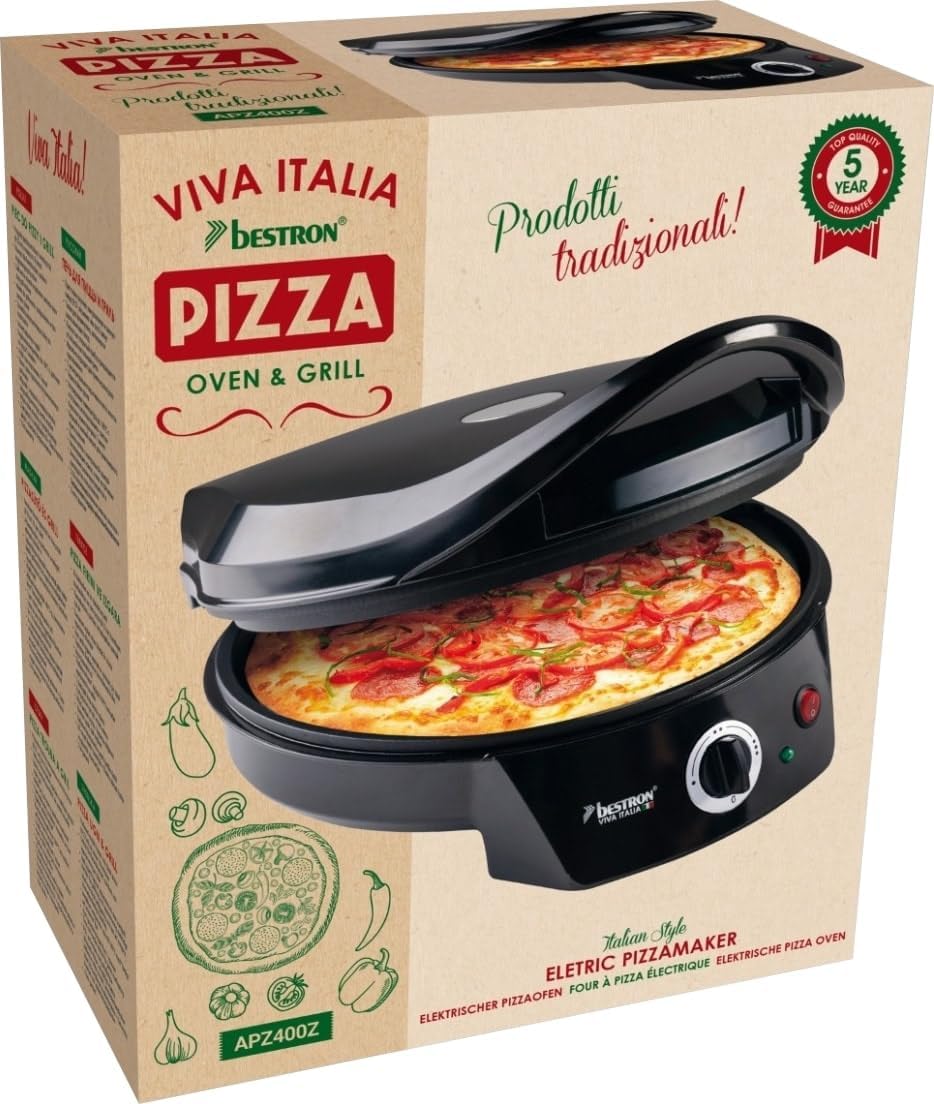 Bestron elektrischer Pizzaofen, Pizza Maker bis 230°C, mit Ober-/Unterhitze, für selbstgemachte oder