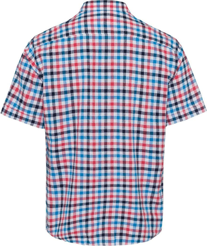 BRAX Herren Style Dan C Cotton Linen Slub Kariertes Kurzarmhemd Hemd XL Ocean, XL Ocean