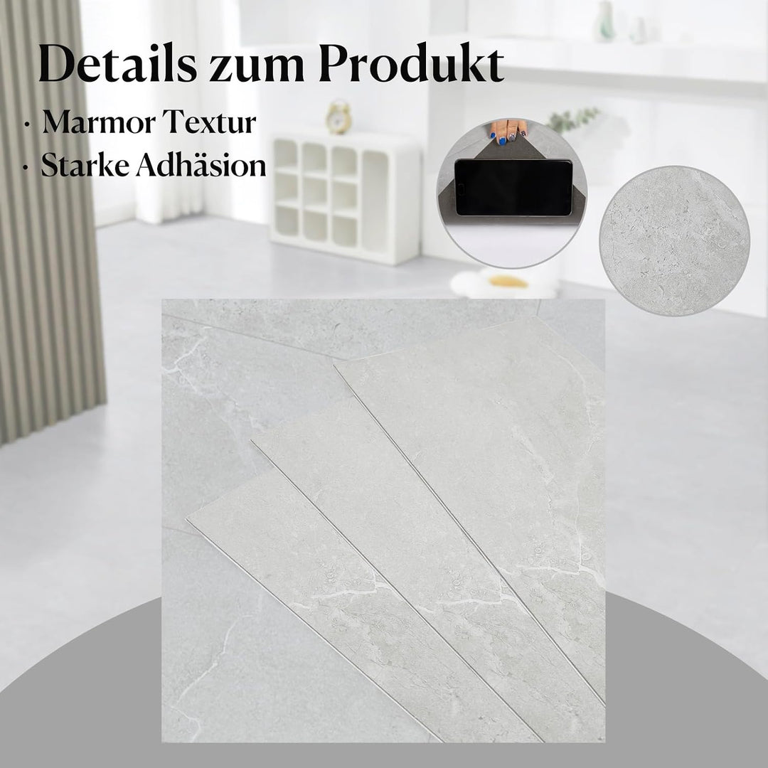 PVC Bodenbelag Selbstklebend - Vinylboden Selbstklebend | Extra Abriebfest, Wasserdicht Grau Marmor-