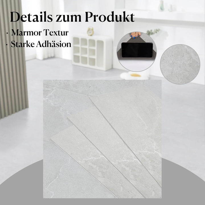 PVC Bodenbelag Selbstklebend - Vinylboden Selbstklebend | Extra Abriebfest, Wasserdicht Grau Marmor-