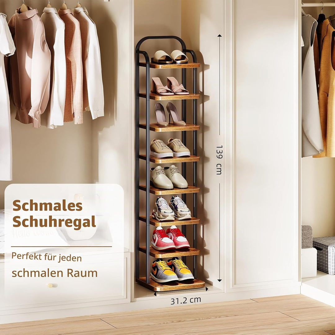 Dripex Vertikales Schuhregal mit 8 Ebenen, Schuhablage schmal Metall, Verstellbar Ablage, platzspare