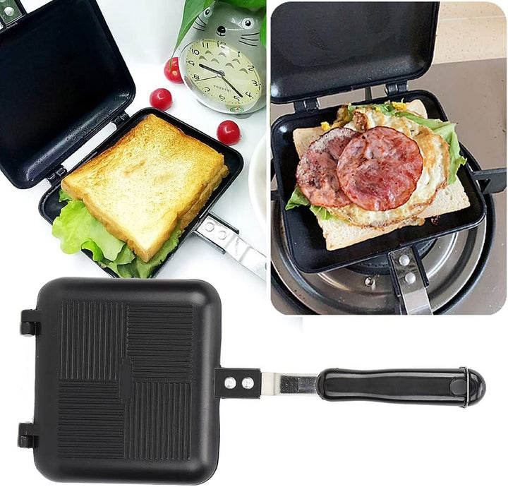 16 x 14 cm quadratische Bratpfanne Doppelseitiger Sandwichmaker Antihaft Kochpfanne Pfannkuchenpfann