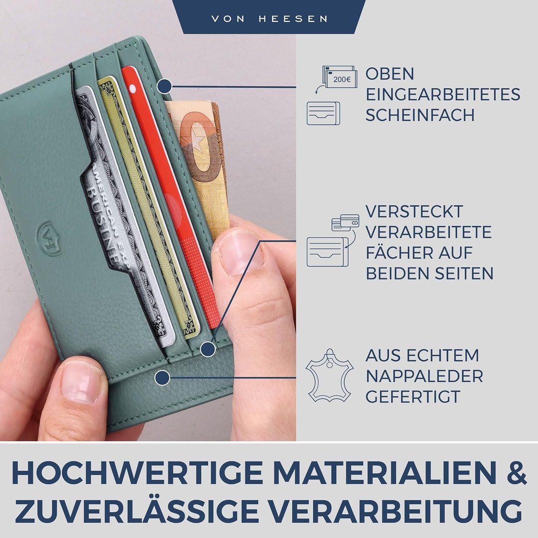 VON HEESEN® Echtleder RFID Kartenetui aus Nappa-Leder - 9 Fächer - Querformat Kreditkartenetui für D