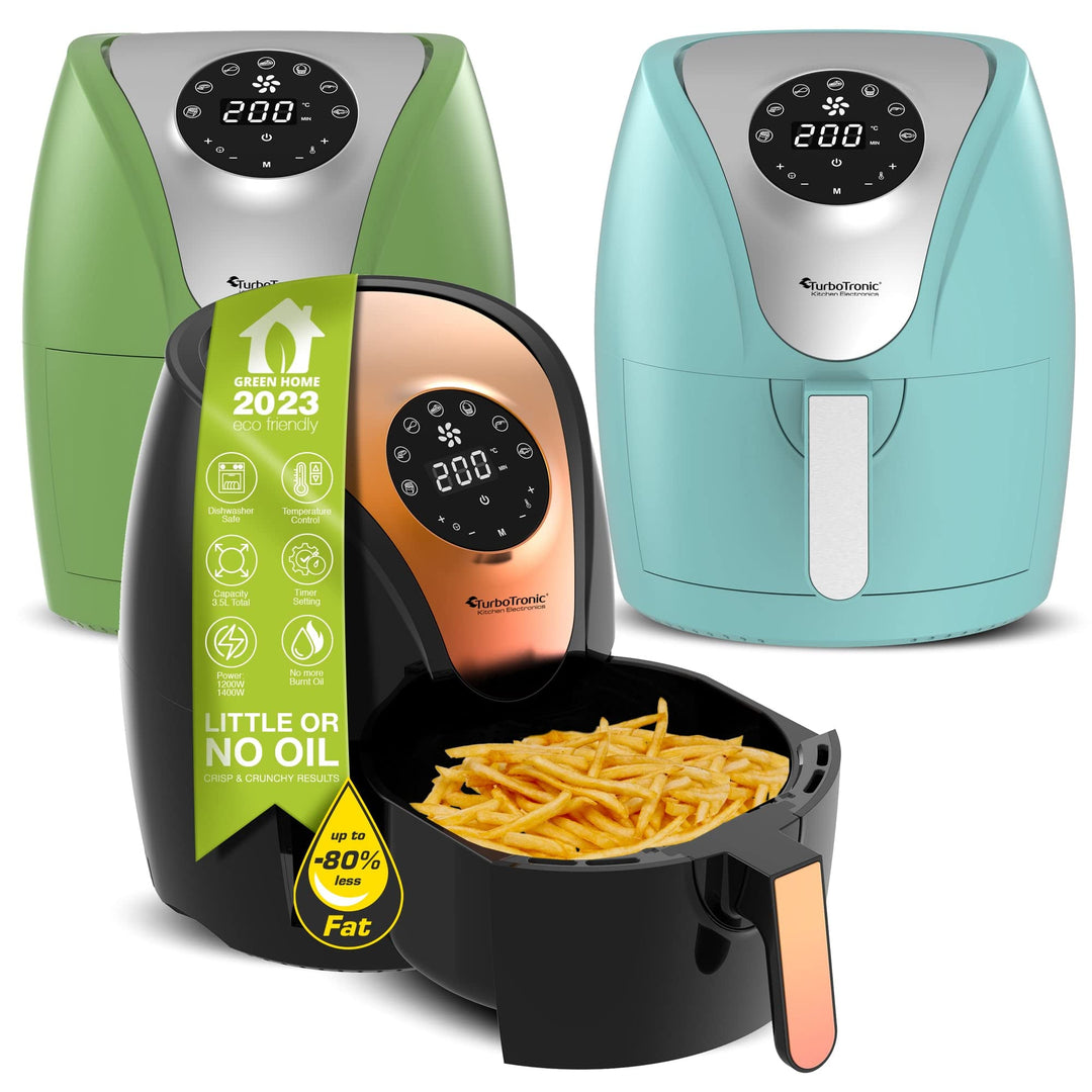 TurboTronic / Digitale Heissluftfritteuse / 3,5L / schwarz, grün. türkis / 1200W / Airfryer mit Time