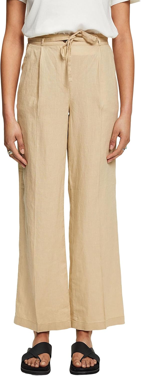 ESPRIT Leinenhose mit weitem Bein 44W / 32L Sand, 44W / 32L Sand