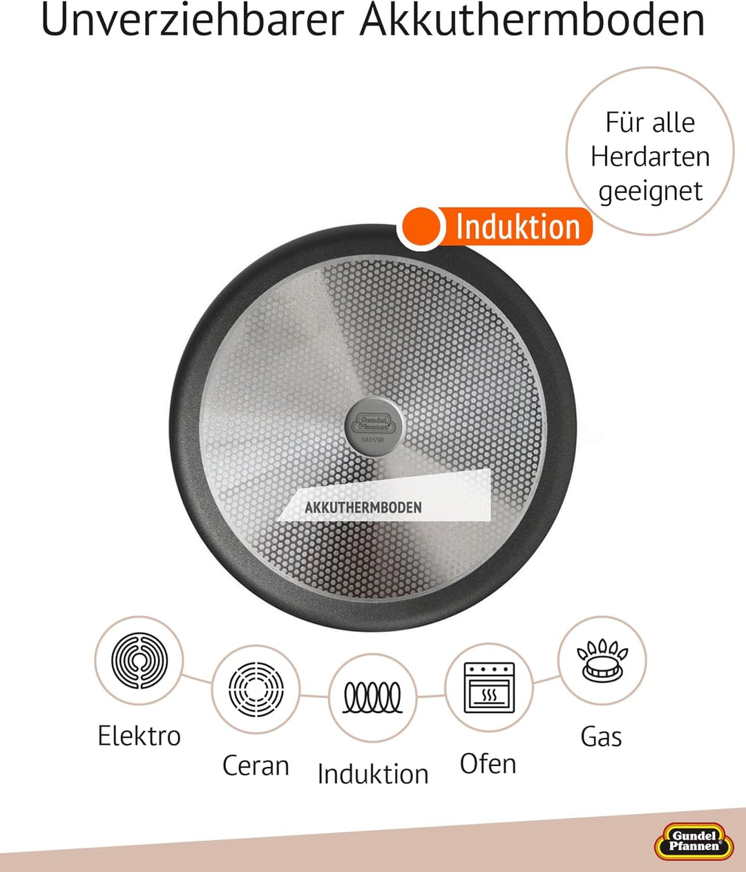 Set Original Gundel GUSS-KASSEROLLE INDUKTION, Servierpfanne Ø 28 cm mit Glasdeckel, Höhe 7,5 cm, BI
