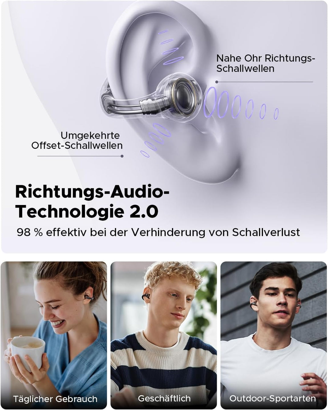 truefree B1 Open Ear Bluetooth Kopfhörer, Clip-On Kopfhörer Sport, Kabellose Bluetooth 5.4, Komfort-