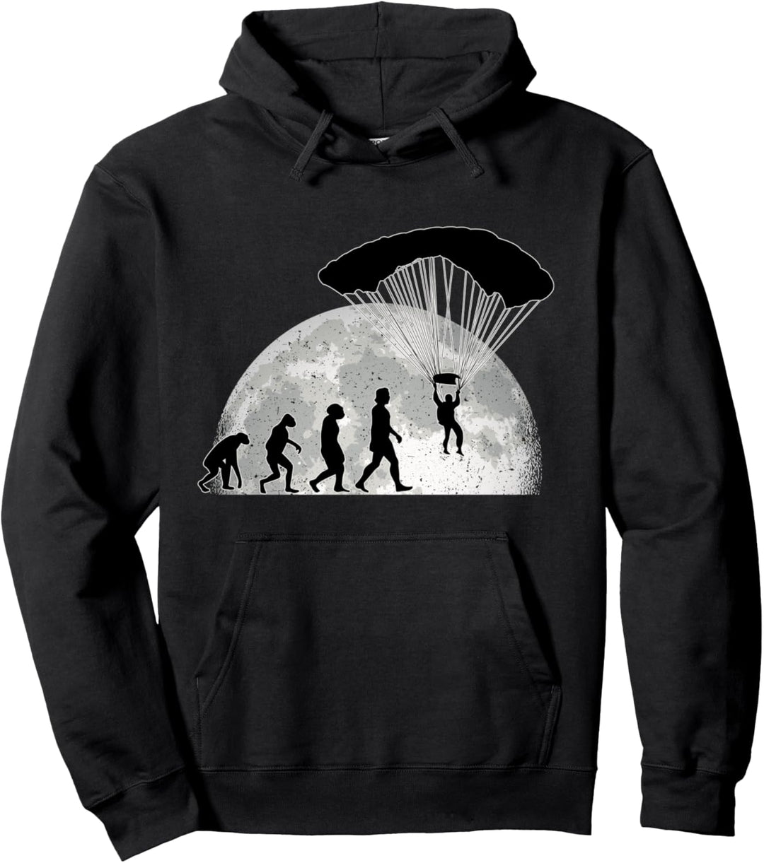 Fallschirmspringer Evolution Mond Fallmschirm Skydive Pullover Hoodie