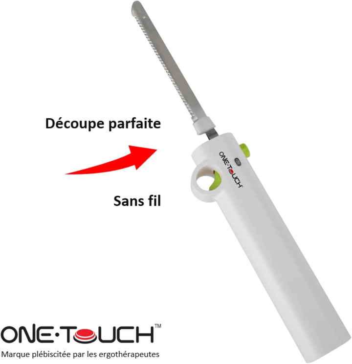 ONE TOUCH Kabelloses Elektromesser KC 157 – Akku-Küchenmesser mit 2 Edelstahlklingen (25cm), 3h Lauf