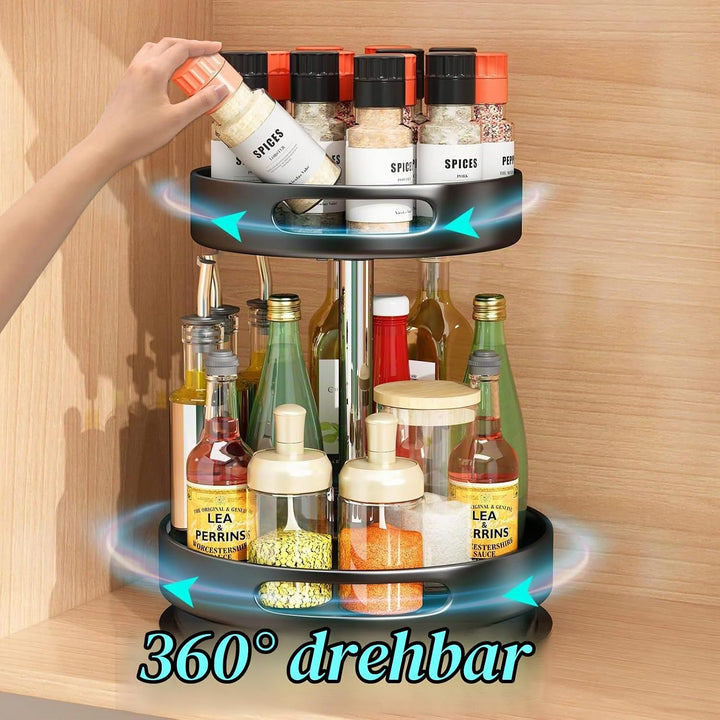 Lazy Susan Organizer, 2/3 Etagen 360° Drehbares Gewürzregal, Kohlenstoffstahl Drehteller Gewürzhalte