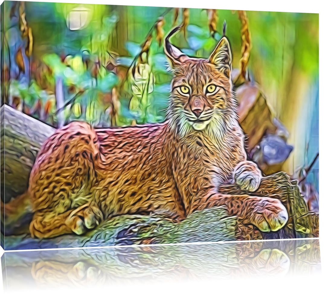 aufmerksamer Luchs Deluxe Format: 100x70 cm auf Leinwand, XXL riesige Bilder fertig gerahmt mit Keil