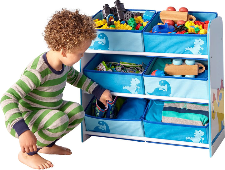 Worlds Apart Dinosaurier - Regal zur Spielzeugaufbewahrung mit sechs Kisten für Kinder, 60.0x63.5x30