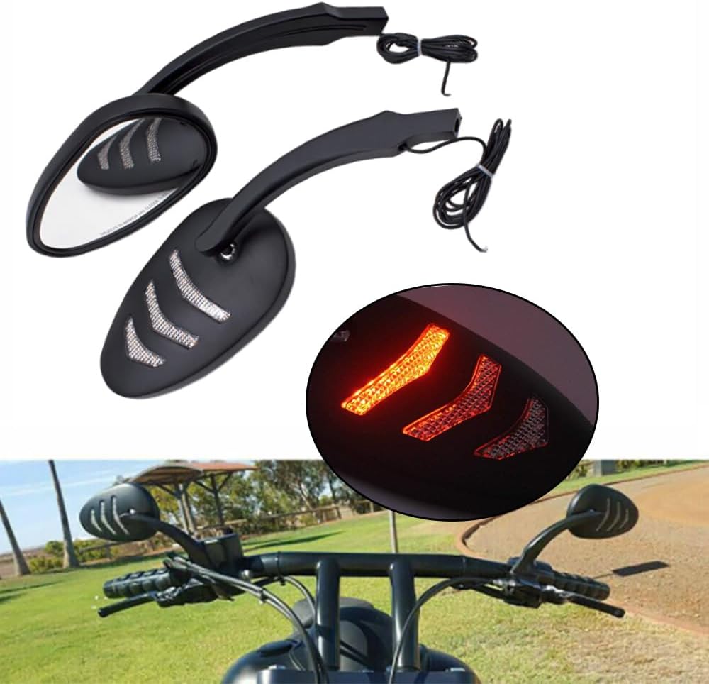 Baceyong 1 Paar Aluminiumspiegel mit bernsteinfarbenen LED-Blinkern für H-Arley-Modelle, schwarze HD