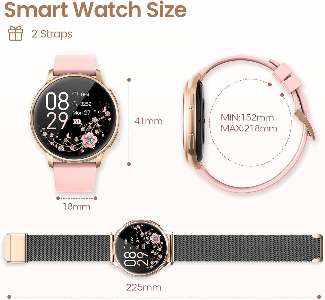 RUXINGX Smartwatch Damen mit Telefonfunktion, 1,32 Zoll HD Voll Touchscreen, IP68 Fitness Tracker mi