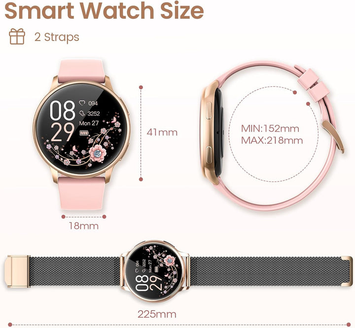RUXINGX Smartwatch Damen mit Telefonfunktion, 1,32 Zoll HD Voll Touchscreen, IP68 Fitness Tracker mi