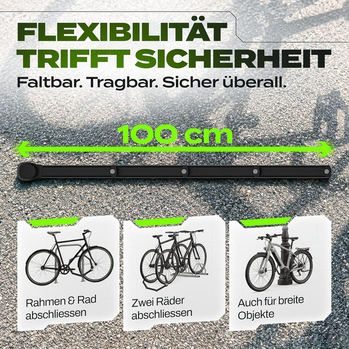 IMPACT® Fahrradschloss Hohe Sicherheit 110 cm - Faltbares Faltschloss Fahrrad mit Gummibeschichtung