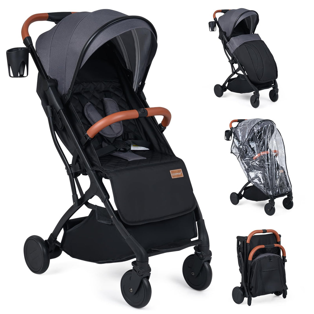 COSTWAY Kinderwagen klappbar mit Regenschutz, Reisebuggy mit verstellbarem Rückenlehne, Fussstütze,