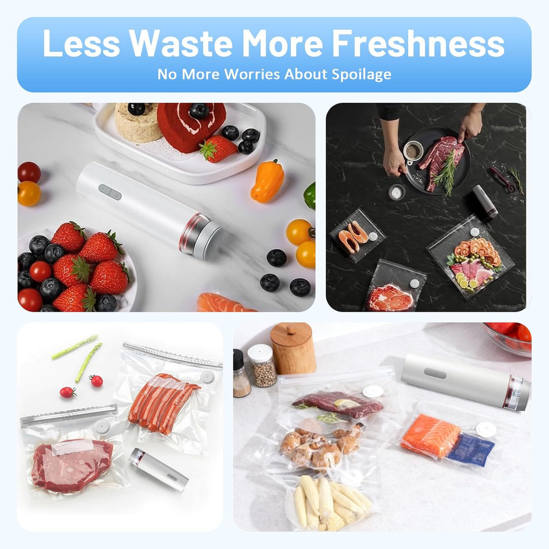 Vakuumiergerät, Mini Handvakuumierer, Vakuumierer für Lebensmittel mit 30 Wiederverwendbare Vakuumbe