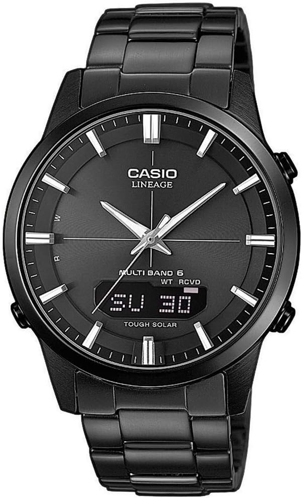 Casio Herrenarmbanduhr, Solar und Funkuhr, Saphirglas, massives Edelstahlgehäuse und Armband