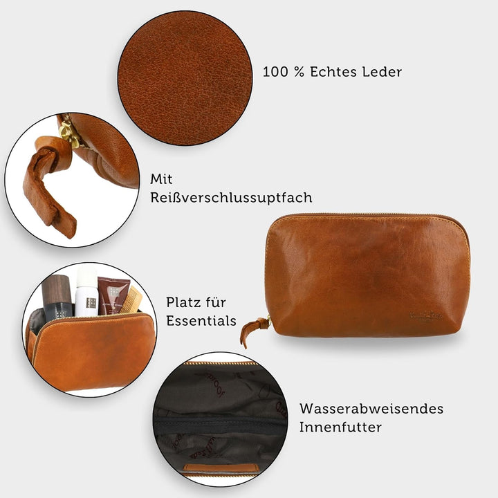Gusti Waschtasche Leder - Eli Damen und Herren Kulturtasche Kulturbeutel Kosmetiktasche Ledertasche
