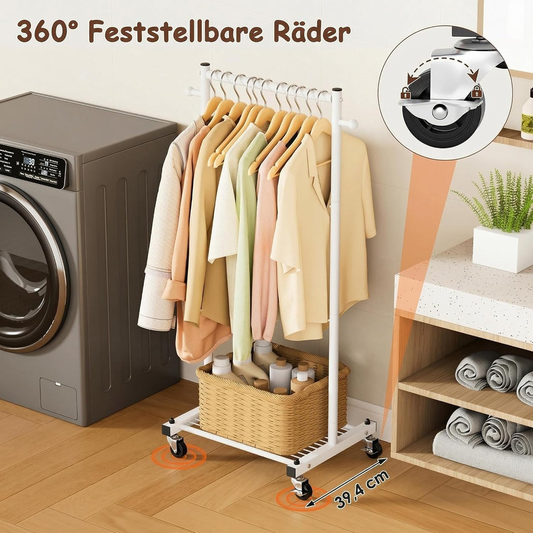 MISSLO Kinder Kleiderständer auf Rollen, 114cm Stabil Klein Kleiderstange mit Ablage, Metall Schmal