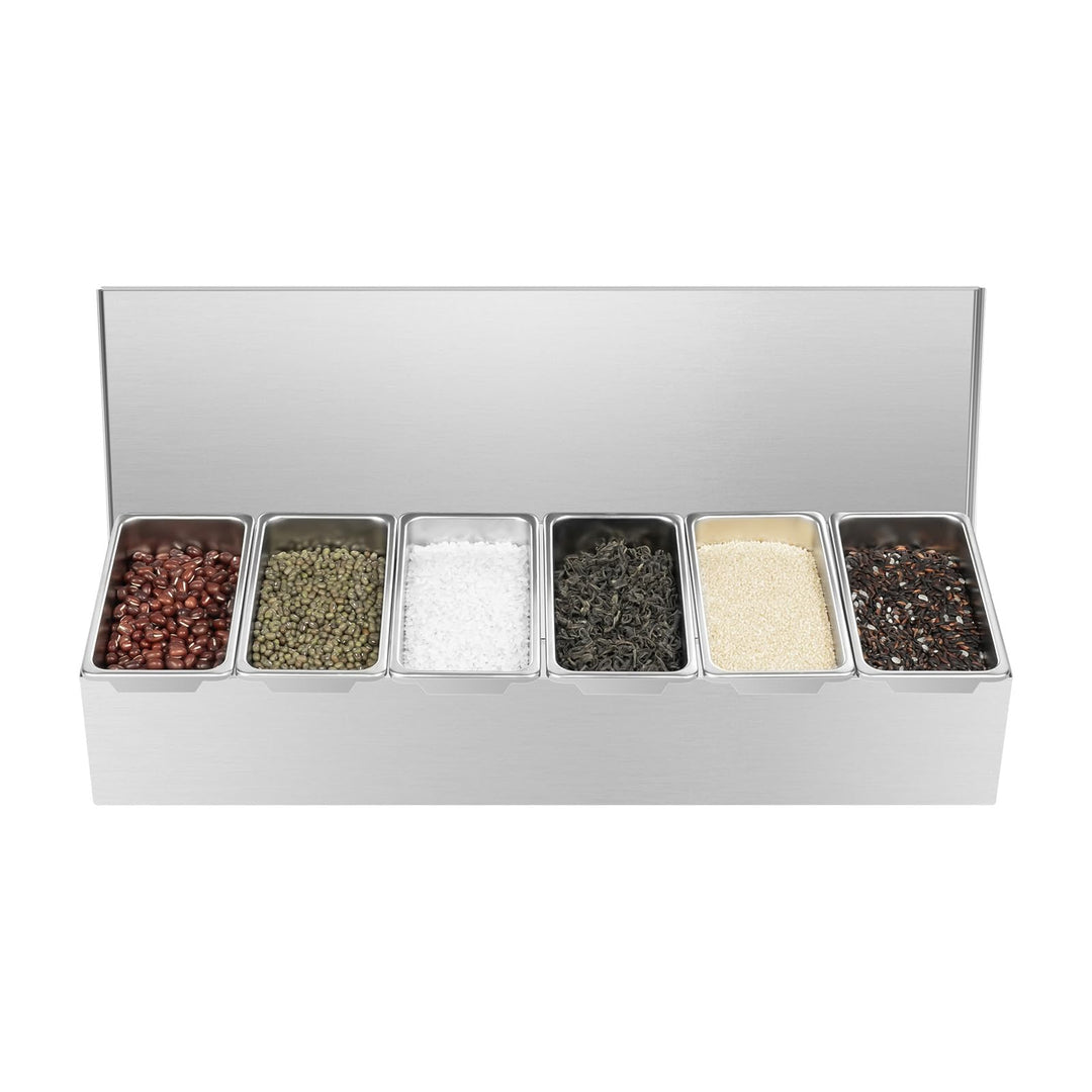 6 Gitter Gewürzbox Edelstahl Zutatenbehälter mit 450ml/0.119gal Kapazität pro Gitter Bar Zutatenbehä
