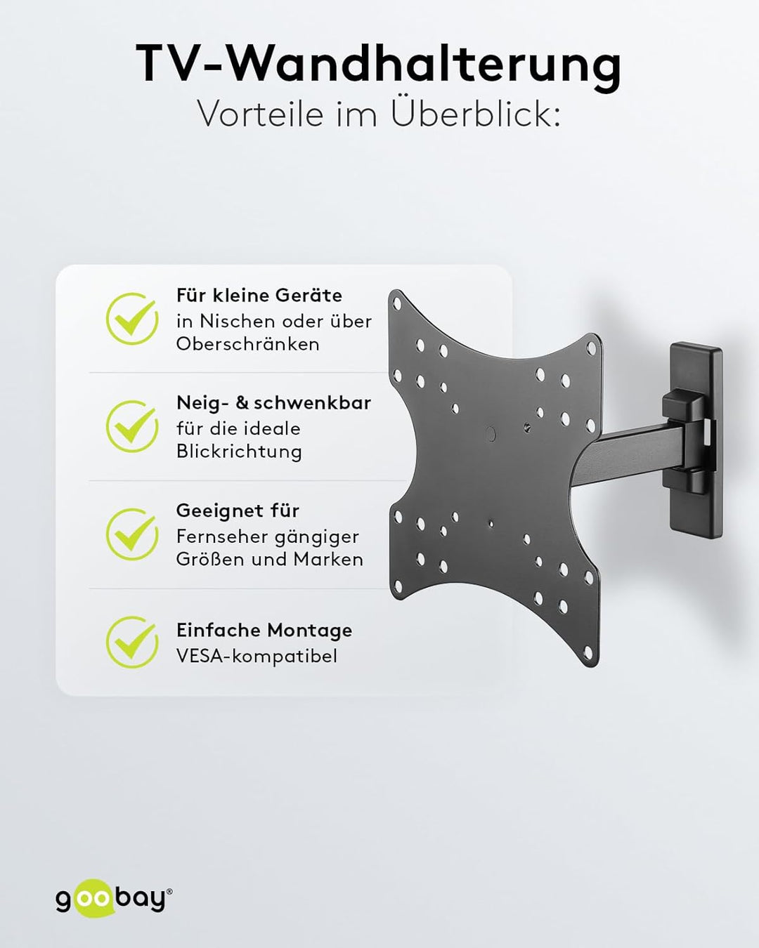 goobay TV-Wandhalterung – 23 bis 42 Zoll, voll bewegliche neig- und schwenkbare Monitorhalterung, 20