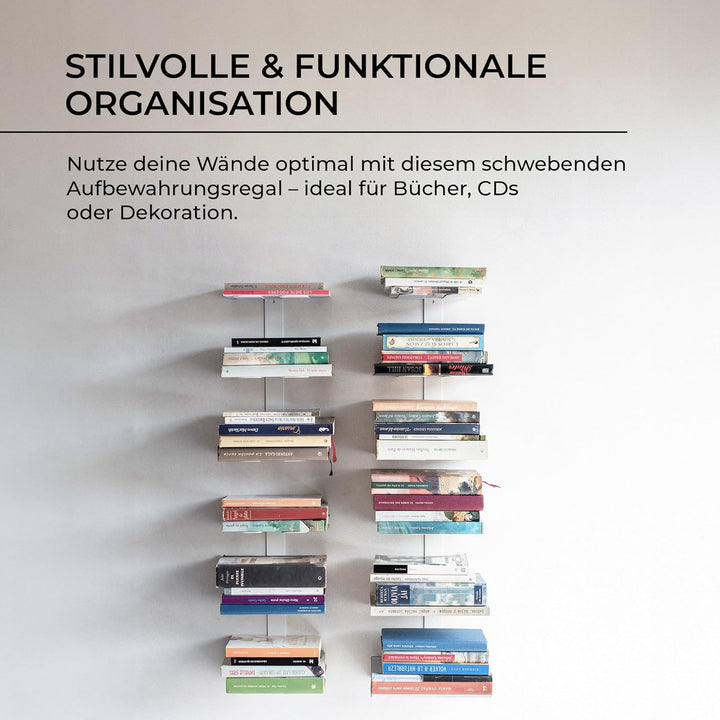 MILUKA Set 2 Unsichtbare Bücherregal Wand 35 cm | Wandregal Weiss Metall mit 3 Schwebenden Regalen f